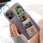 Lila glitter 4 fotostödraster namn monogram<br><div class="desc">Modern 4-fotostödraster namn och monogram lila lilac lavender glitter-sparkles ombre på grönt för pastellsage med en fotobåge i stil-kollage</div>