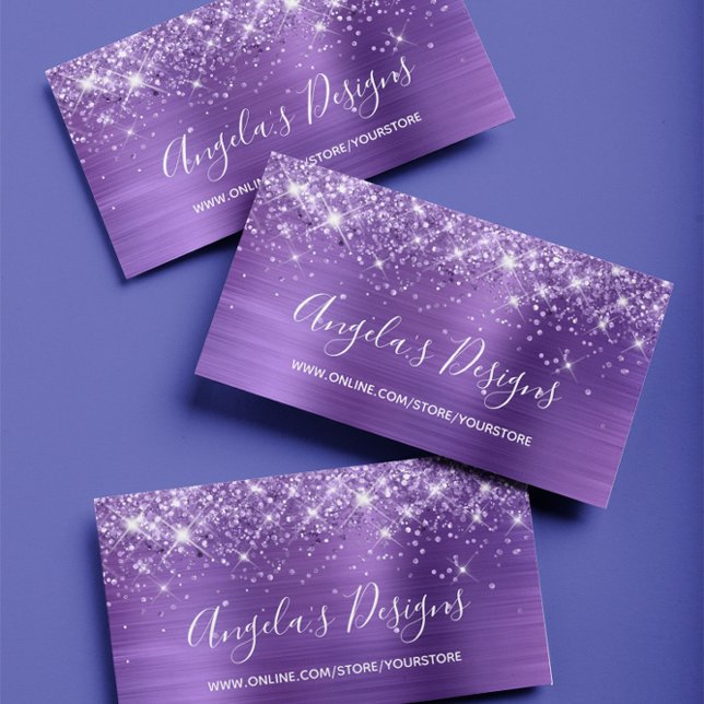 Lila Glitter Ametyst Foil Online Store Visitkort (Create your own purple glam business cards for your online store.)