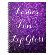lila glitter anteckningsbok ögonfransar kärlek läp
