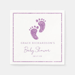 Lila Glitter Baby Feet Baby Shower Personlig Pappersservett