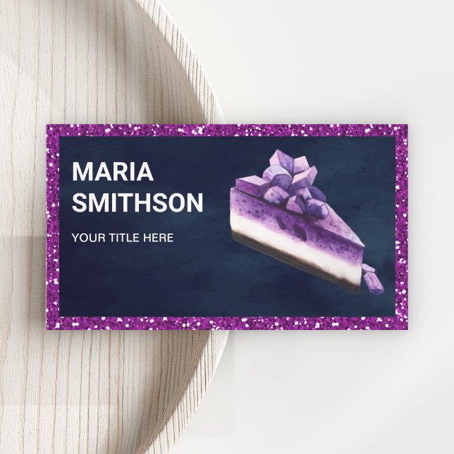 Lila glitter blåbär cheesecake-slice bageri visitkort (Skapare uppladdad)