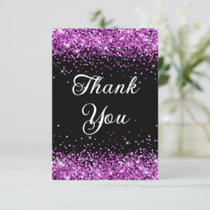 Lila Glitter Black 40:e födelsedagen Tack Kort