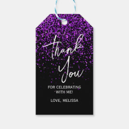 Lila Glitter Black Birthday Tack Presentetikett