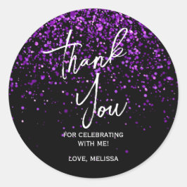 Lila Glitter Black Birthday Tack Runt Klistermärke