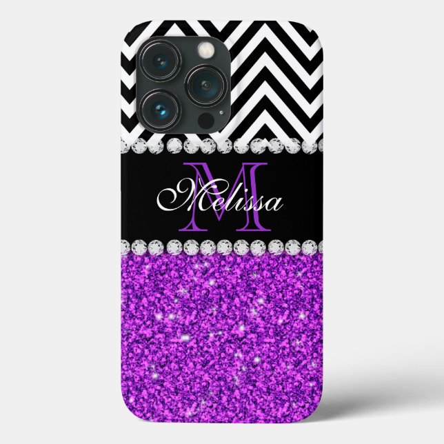 Lila Glitter Black Chevron Monogram (Baksida)