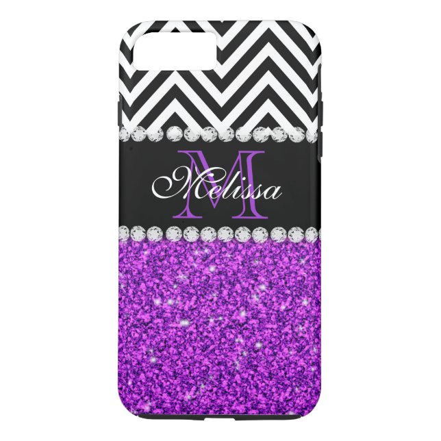 LILA GLITTER BLACK CHEVRON MONOGRAMMED Case-Mate iPhone SKAL (Baksida)