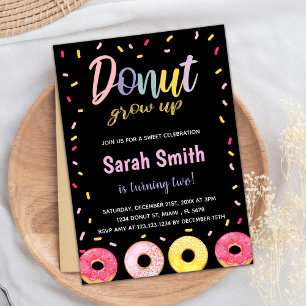 Lila Glitter Black Rosa Donut Birthday Inbjudningar