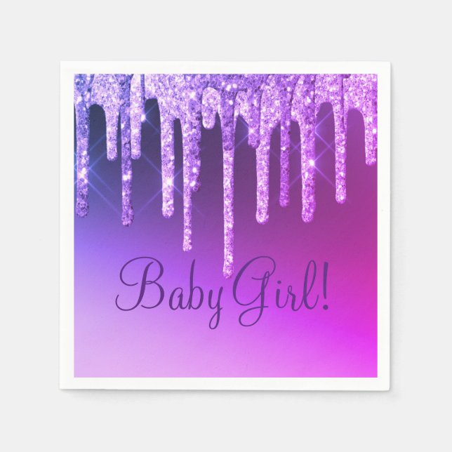 Lila Glitter Bling Girl Namn Gnistra Glam Chic  Pappersservett (Framsidan)