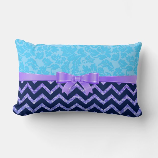 Lila Glitter Blue Chevron Blue Damasks Lumbarkudde (Framsida)