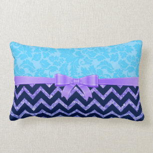 Lila Glitter Blue Chevron Blue Damasks Lumbarkudde