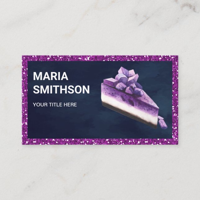 Lila Glitter Blueberry Cheesecake Slice Bakery Visitkort (Framsida)