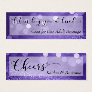 Lila Glitter Bokeh Script Mini Drink Biljett