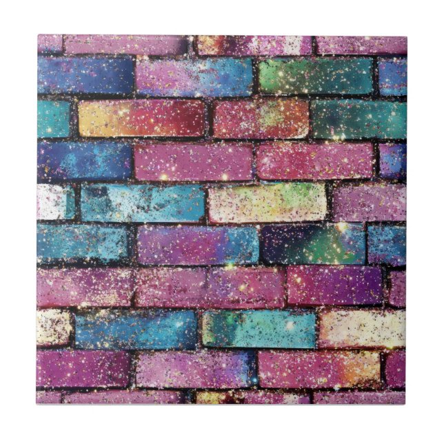 Lila Glitter Brick Mönster Kakelplatta (Framsidan)