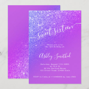 Lila glitter briljant chic, raring 16 2 inbjudningar