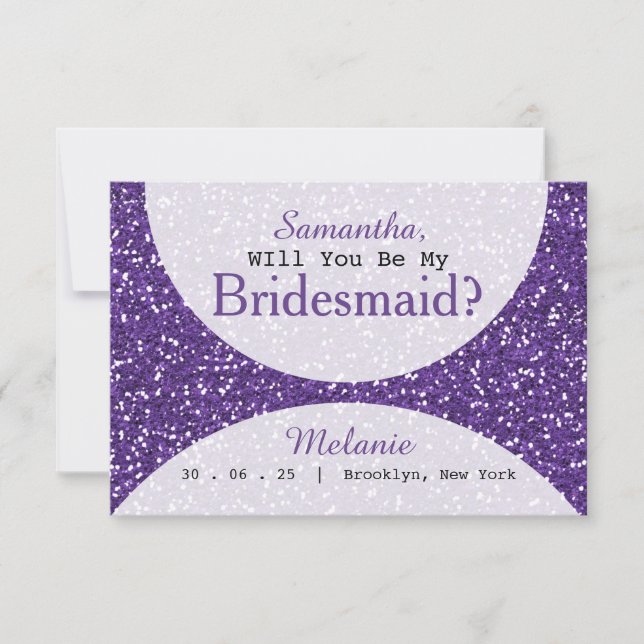Lila Glitter Brudens sida Bridesmaid Inbjudningar (Framsida)