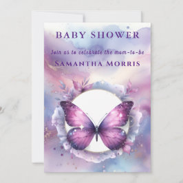 Lila Glitter Butterfly Baby Shower Inbjudningar