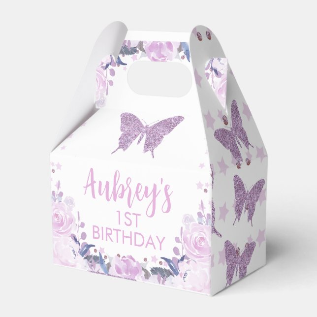 Lila Glitter Butterfly Birthday Gable Favoritbox Presentaskar (Framsidan Sidan)