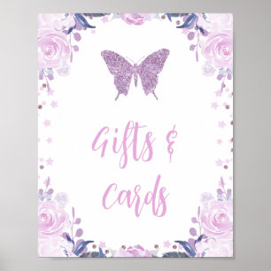 Lila Glitter Butterfly Cards and Gates Birthday Poster
