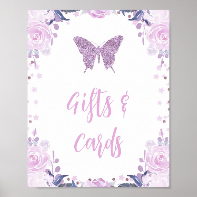 Lila Glitter Butterfly Cards and Gates Birthday Poster (Framsidan)