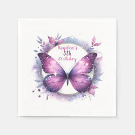 Lila Glitter Butterfly - födelsedag Pappersservett