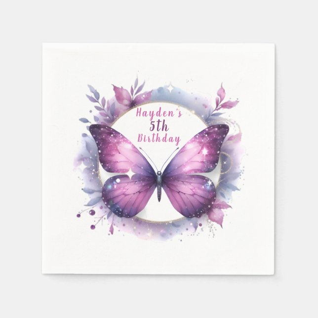 Lila Glitter Butterfly - födelsedag Pappersservett (Framsidan)