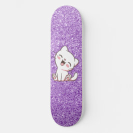 Lila Glitter Cat Skateboard Deck