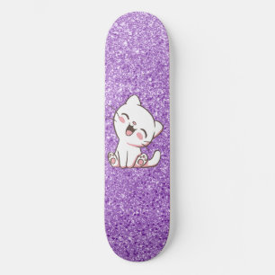 Lila Glitter Cat Skateboard Deck