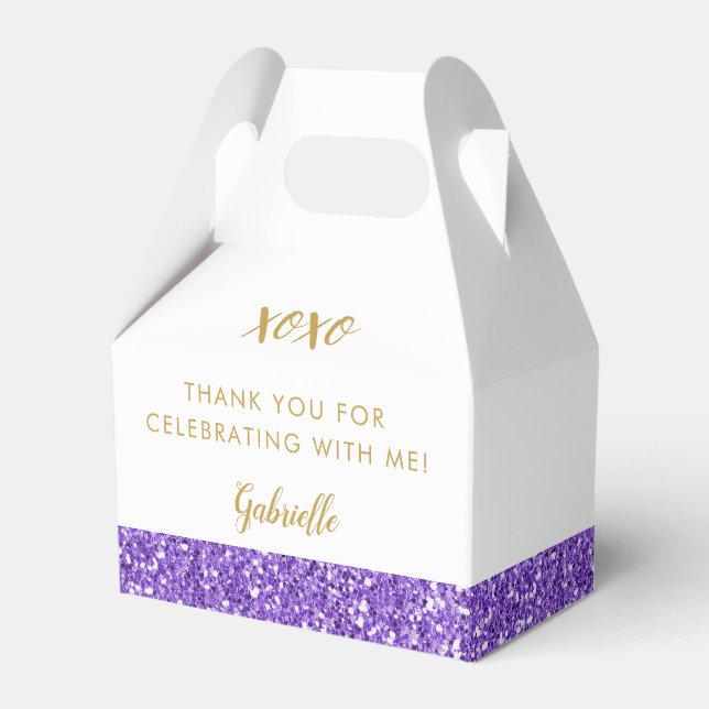 Lila Glitter Chic Modern Birthday Mitzvah Presentaskar (Framsidan Sidan)