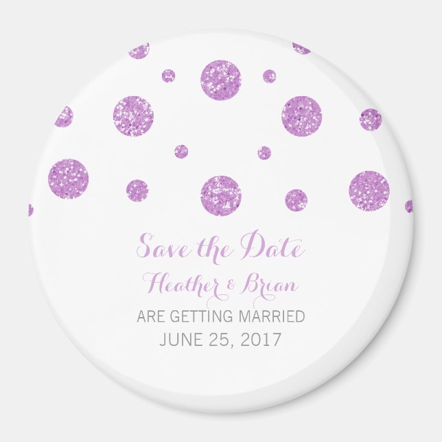 Lila Glitter Confetti Spara datum magneter (Framsidan)