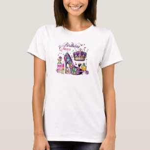 Lila glitter diamant med hög klack drottning t shirt