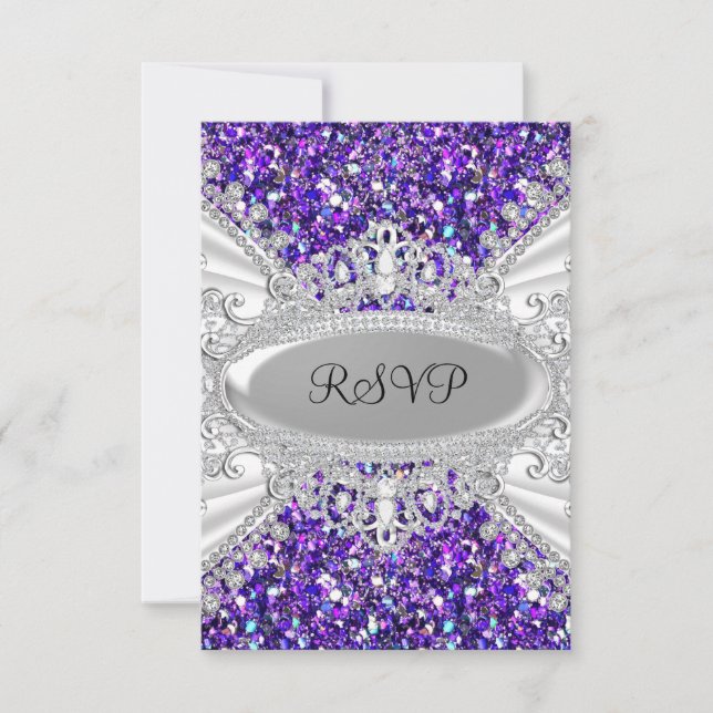 Lila Glitter Diamant Tiara Sweet 16 RSVP 2 OSA Kort (Framsida)