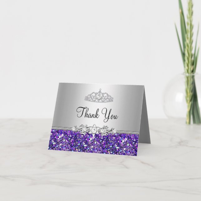 Lila glitter & diamant tiara tackkort (Framsida)