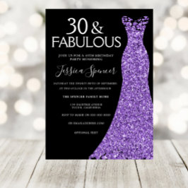 Lila Glitter Dress Black 30års födelsedag Party Inbjudningar