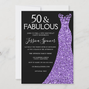 Lila Glitter Dress Black 50:e Födelsedagsfesten Inbjudningar