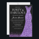 Lila Glitter Dress Gown 40:e födelsedagen Party Inbjudningar<br><div class="desc">Lila Glitter Dress Gown 40:e födelsedagspartiets inbjudan finns också som en digital hämtningsvariant till inbjudan och matchande artiklar i vår butik</div>
