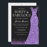Lila Glitter Dress Gown 40:e födelsedagen Party Inbjudningar<br><div class="desc">Lila Glitter Dress Gown 40:e födelsedagspartiets inbjudan finns också som en digital hämtningsvariant till inbjudan och matchande artiklar i vår butik</div>