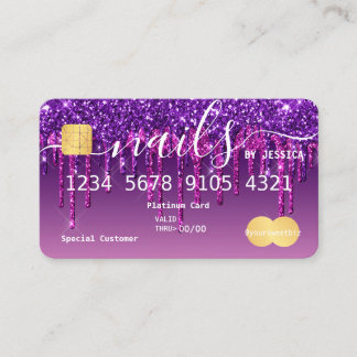 Lila Glitter Drift Nagel Kredit Affärskort Visitkort