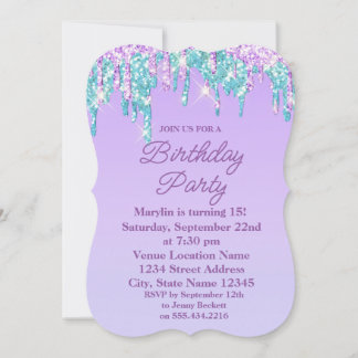LILA GLITTER DRIP-ELEGANT BIRTHDAY INBJUDANDE INBJUDNINGAR