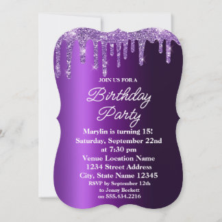LILA GLITTER DRIP-ELEGANT BIRTHDAY INBJUDANDE INBJUDNINGAR