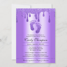 Lila Glitter Drip Luxury Baby Feet Shower Invita Inbjudningar