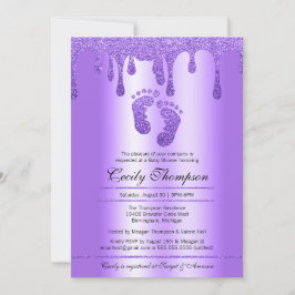 Lila Glitter Drip Luxury Baby Feet Shower Invita Inbjudningar