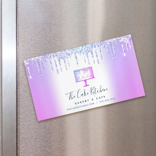 Lila Glitter Driver Chicen Kake Bakery Pastry Chef Magnetiska Visitkort