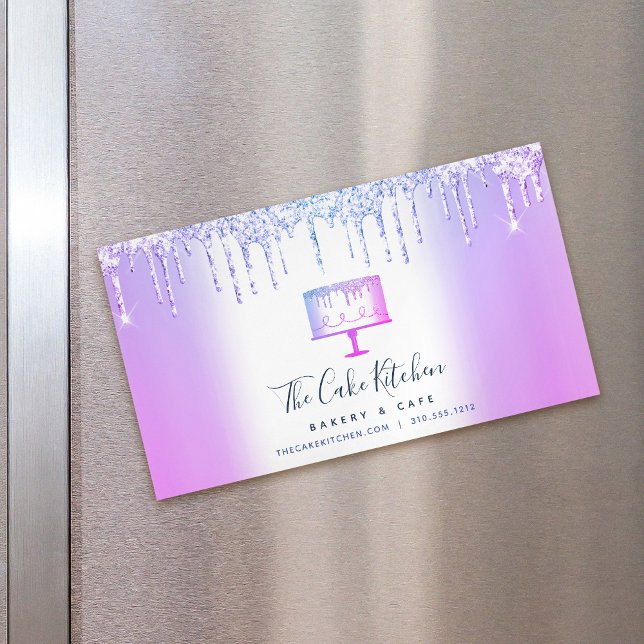 Lila Glitter Driver Chicen Kake Bakery Pastry Chef Magnetiska Visitkort (Skapare uppladdad)