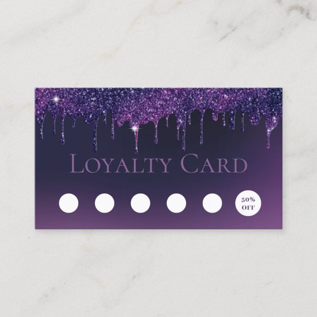 Lila Glitter Drives Beauty Salon & Spa Loyalty Lojalitetskort (Framsida)