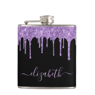 Lila Glitter Drives Personlig Black Flask Fickplunta