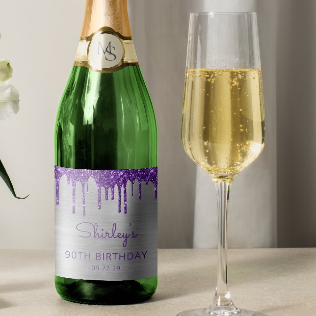 Lila Glitter Dropp Silver 90-årsfest (Skapare uppladdad)