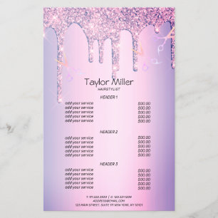 Lila glitter droppar holografisk sax hårstrupe flygblad