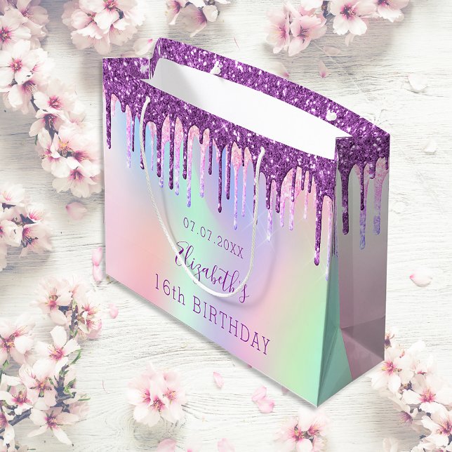 Lila glitter droppar i dagskorgen (monogram)  (Skapare uppladdad)
