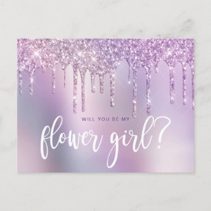 Lila glitter droppar, kommer du att bli min blomma inbjudan vykort