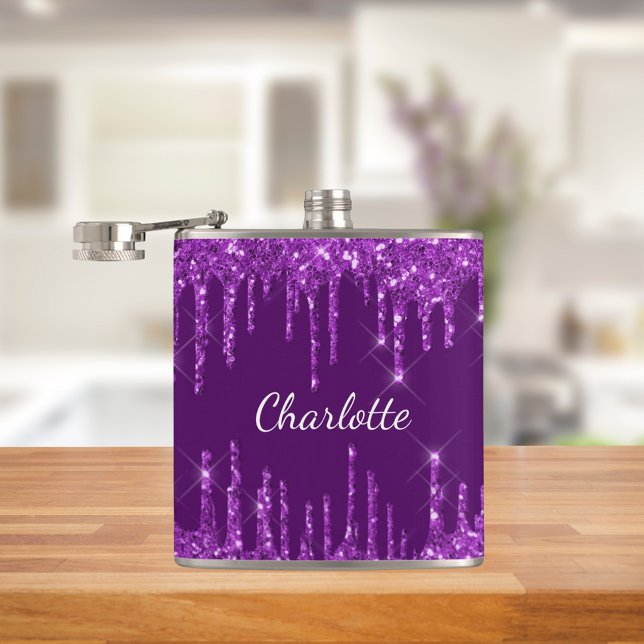 Lila glitter droppar monogram namn fickplunta (Skapare uppladdad)